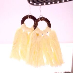 Boho Inspired Fringed Coconut Shell Drop Hoop Earrings